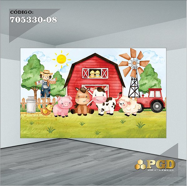 PAINEL RETANGULAR 4,00 X 2,48 MT tema - FAZENDINHA Modelo 08 TECIDO EM - MICRO LIGHT