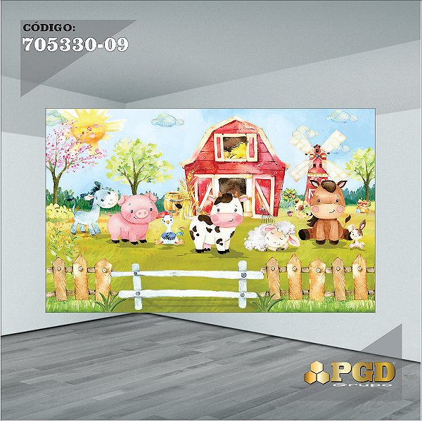 PAINEL RETANGULAR 4,00 X 2,48 MT tema - FAZENDINHA Modelo 09 TECIDO EM - MICRO LIGHT