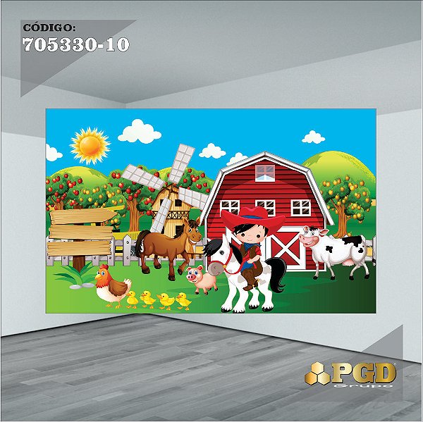 PAINEL RETANGULAR 4,00 X 2,48 MT tema - FAZENDINHA Modelo 10 TECIDO EM - MICRO LIGHT