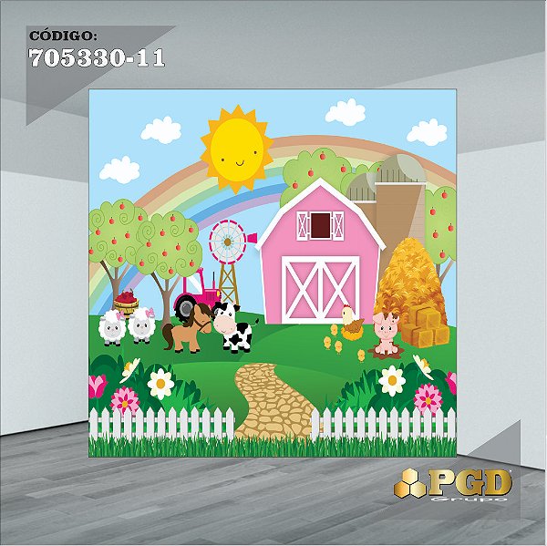PAINEL RETANGULAR 4,00 X 2,48 MT tema - FAZENDINHA Modelo 11 TECIDO EM - MICRO LIGHT