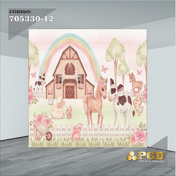 PAINEL RETANGULAR 4,00 X 2,48 MT tema - FAZENDINHA Modelo 12 TECIDO EM - MICRO LIGHT