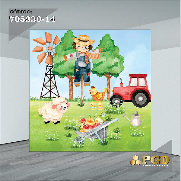PAINEL RETANGULAR 4,00 X 2,48 MT tema - FAZENDINHA Modelo 14 TECIDO EM - MICRO LIGHT