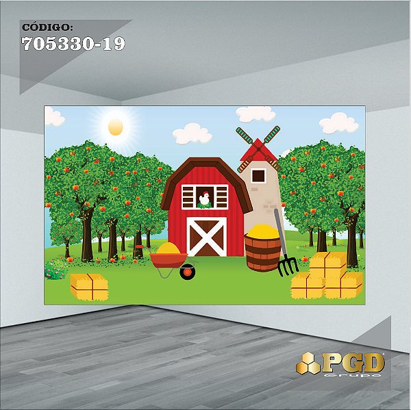PAINEL RETANGULAR 4,00 X 2,48 MT tema - FAZENDINHA Modelo 19 TECIDO EM - MICRO LIGHT