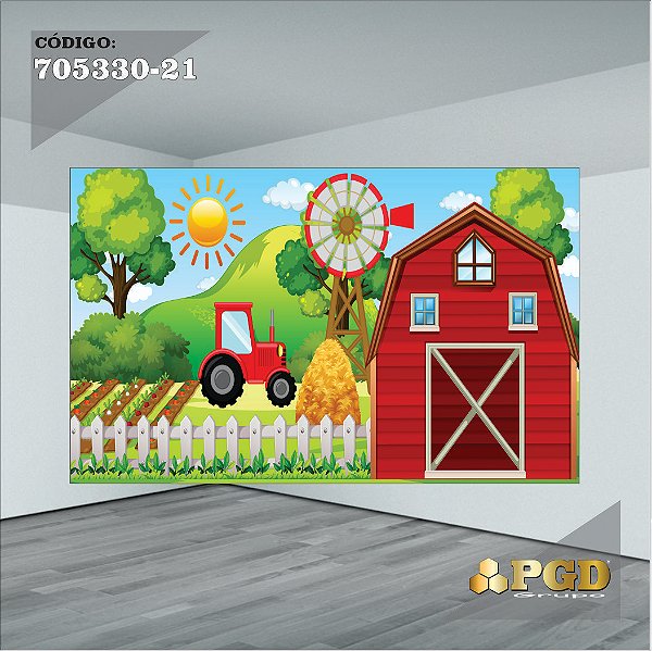 PAINEL RETANGULAR 4,00 X 2,48 MT tema - FAZENDINHA Modelo 21 TECIDO EM - MICRO LIGHT