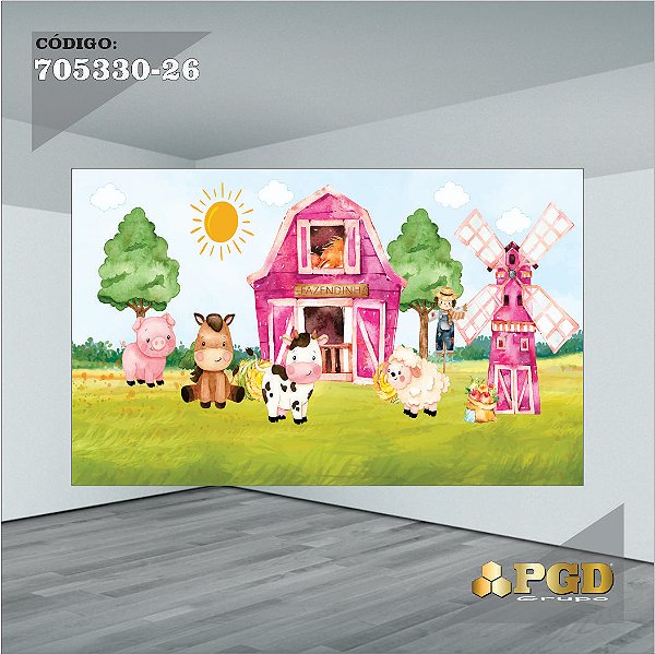 PAINEL RETANGULAR 4,00 X 2,48 MT tema - FAZENDINHA Modelo 27 TECIDO EM - MICRO LIGHT