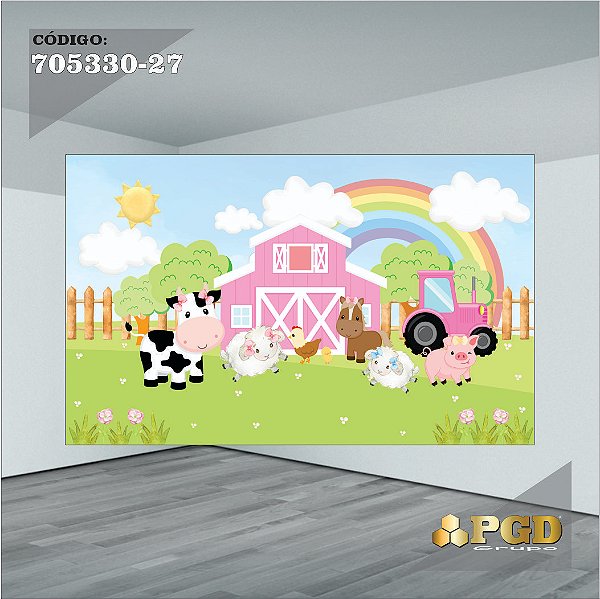 PAINEL RETANGULAR 4,00 X 2,48 MT tema - FAZENDINHA Modelo 28 TECIDO EM - MICRO LIGHT