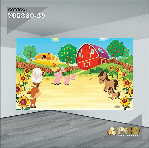 PAINEL RETANGULAR 4,00 X 2,48 MT tema - FAZENDINHA Modelo 29 TECIDO EM - MICRO LIGHT