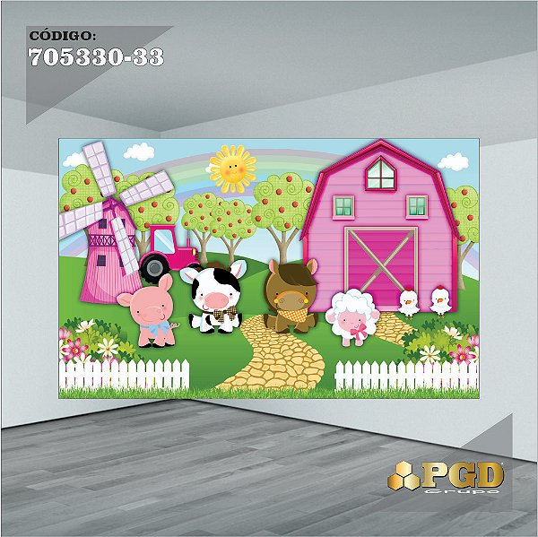 PAINEL RETANGULAR 4,00 X 2,48 MT tema - FAZENDINHA Modelo 33 TECIDO EM - MICRO LIGHT