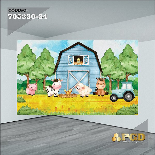 PAINEL RETANGULAR 4,00 X 2,48 MT tema - FAZENDINHA Modelo 34 TECIDO EM - MICRO LIGHT