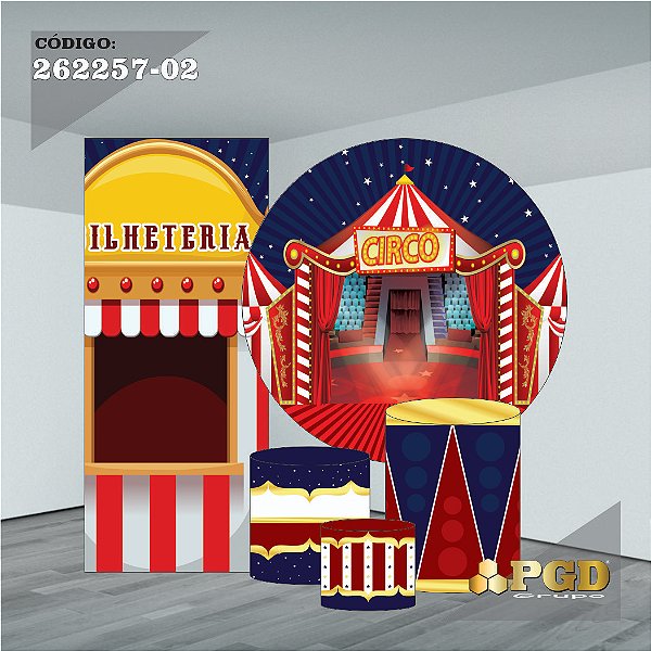 KIT VESTE FACIL P,M,G + PAINEL 1,5 x 1,5 + PORTAL 2,00 x 0,85 MT -  tema - CIRCO  Modelo 02 TECIDO EM - HELANCA