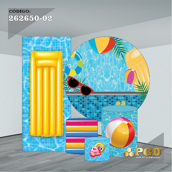 KIT VESTE FACIL P,M,G + PAINEL 1,5 x 1,5 + PORTAL 2,00 x 0,85 MT -  tema - POOL PARTY Modelo 02 TECIDO EM - HELANCA