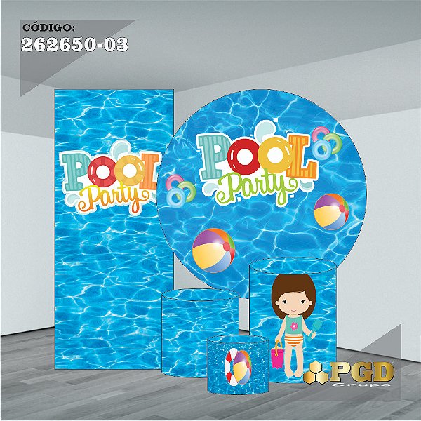 KIT VESTE FACIL P,M,G + PAINEL 1,5 x 1,5 + PORTAL 2,00 x 0,85 MT -  tema - POOL PARTY Modelo 03 TECIDO EM - HELANCA