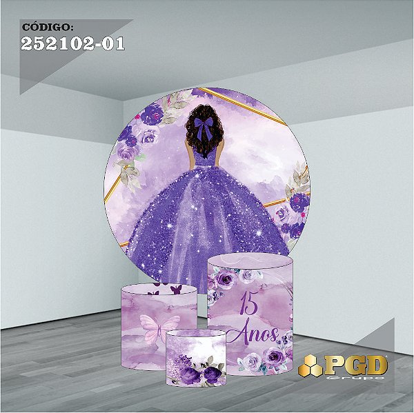 KIT VESTE FACIL P,M,G + PAINEL 1,5 x 1,5 + PORTAL 2,00 x 0,85 MT -  tema - 15 Anos Modelo 01 TECIDO EM - HELANCA