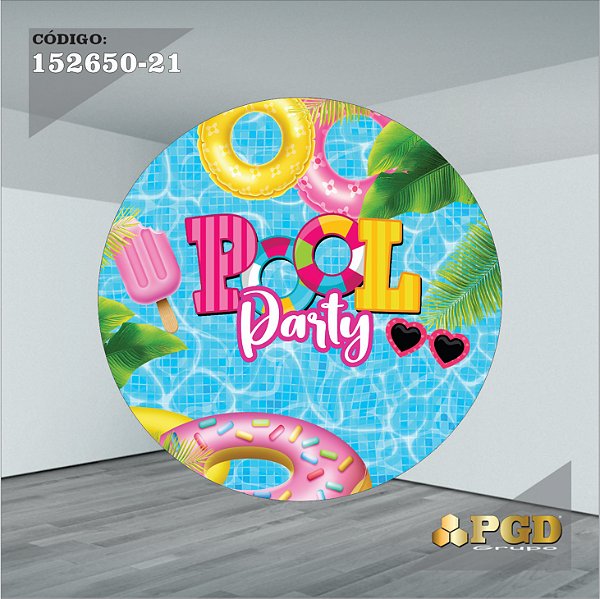 Painel 1,30m Redondo Sublimado Pool Party - Helanca Gold