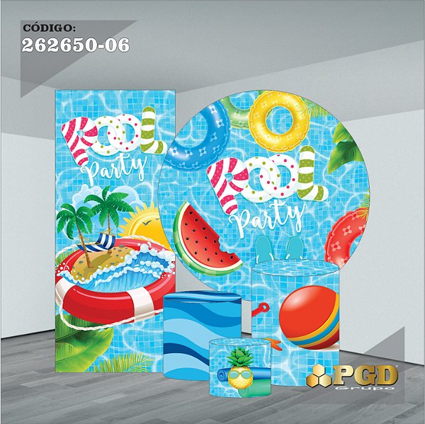 Pool Party  ( Azul ) - Painel 1,50m + Portal + Veste Fácil