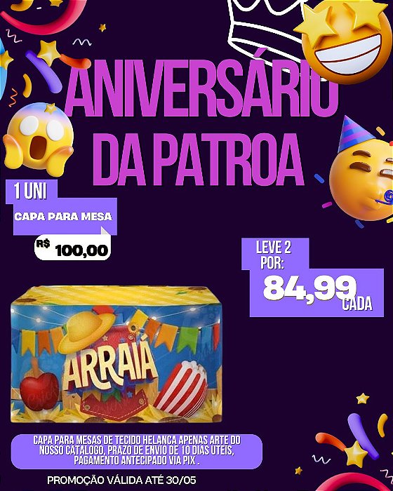PROMOÇÃO ANIVERSÁRIO DA PATROA - 2 VESTE MESA