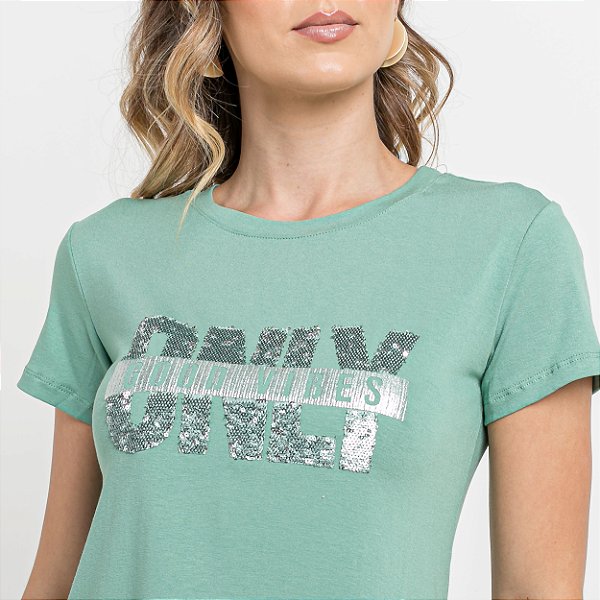 Camiseta T-Shirt Feminina Only Good Vibes - Verde Oliva