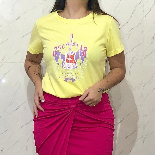 Camiseta T-Shirt Feminina Rockstar - Amarela