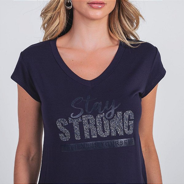 Camiseta T-Shirt Feminina Stay Strong - Azul Marinho