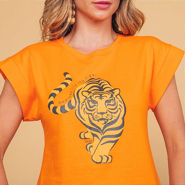 Camiseta T-Shirt Feminina Tigre - Laranja