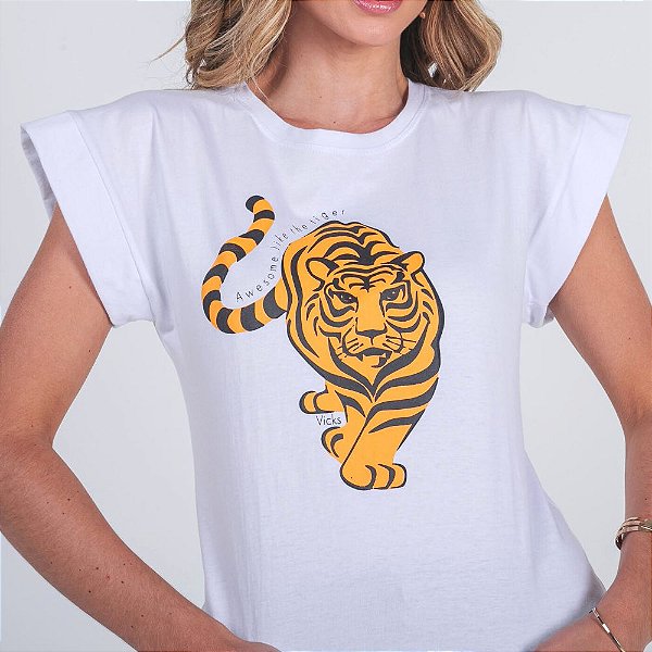 Camiseta T-Shirt Feminina Tigre - Branca
