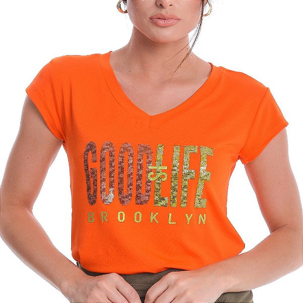 Camiseta T-Shirt Feminina Good is Life - Laranja