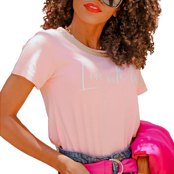Camiseta T-Shirt Feminina Live With Love - Rosa