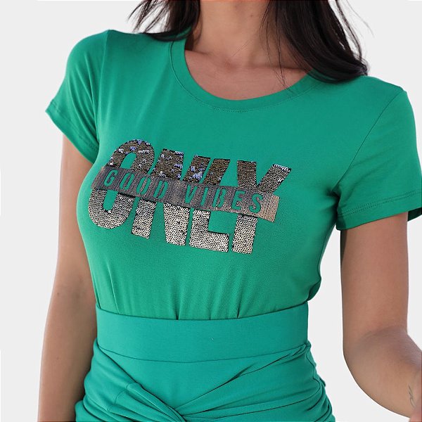 Camiseta T-Shirt Feminina Only Good Vibes - Verde Bandeira