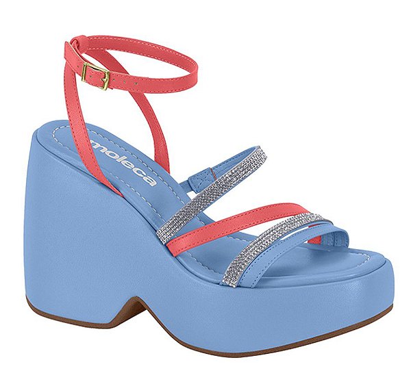 Sandália Plataforma Moleca Ref. 5473.103.9569.87943 Cor: Jeans/Coral