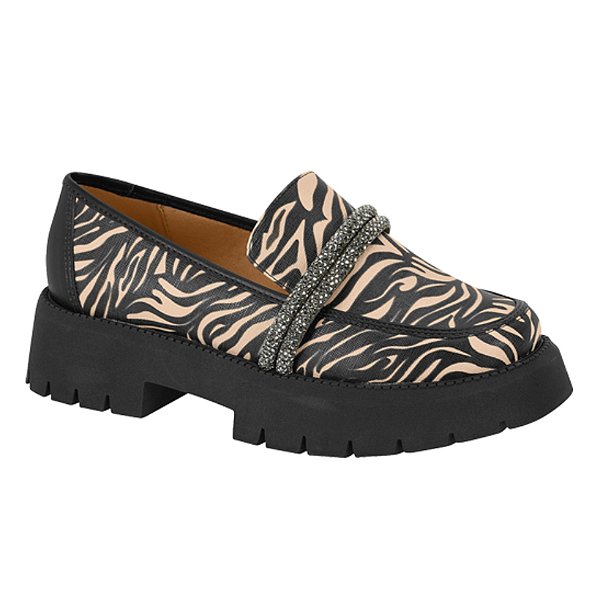 Sapato Mocassim Vizzano Ref. 1413.103 Bege Preto NP Zebra