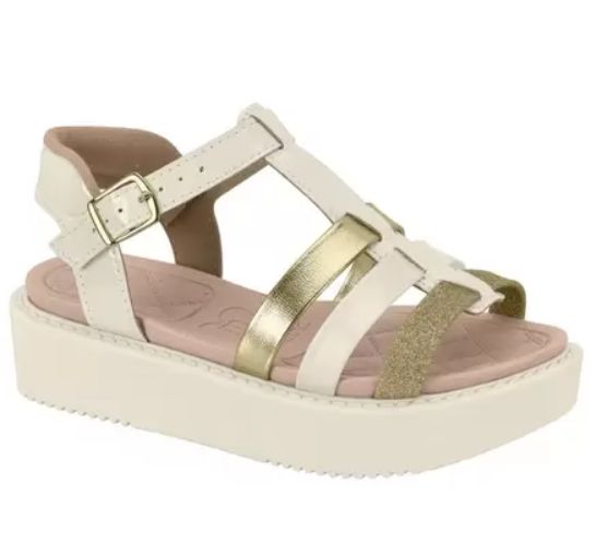 Sandália Molekinha Infantil de Menina Ref. 2303.620 Cor: Branco Off Dourado