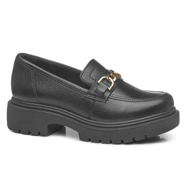 Sapato Pegada Ref. 222401-03 Mocassim Feminino em Couro Burnished Cor: Preto