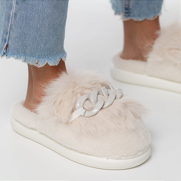 Chinelo Peluciado Flowfa Ref. DG231155C Cor: Vanilla