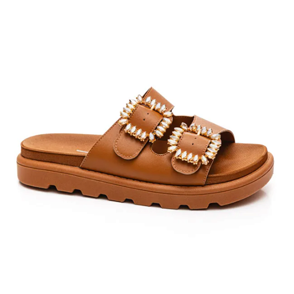 Chinelo Vizzano Papete Feminina Fivela Com Pedras 6510.106 Camel