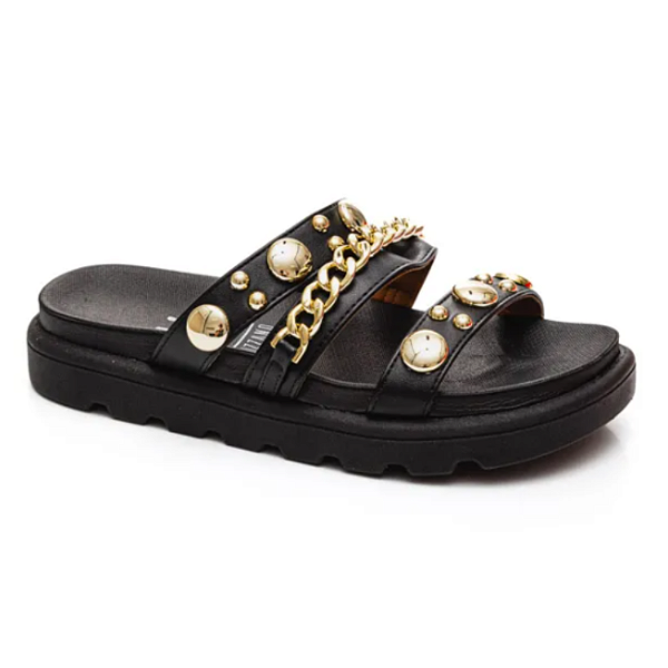 Chinelo Vizzano Papete Feminina Pelica Tachas 6510.102 Preto