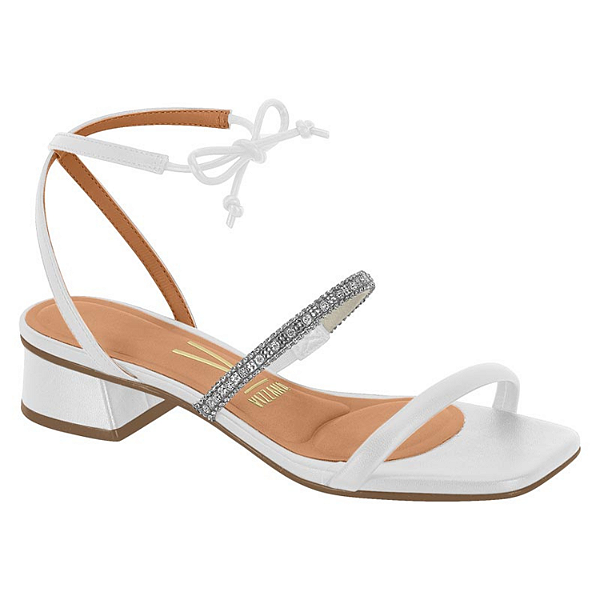 Sandália Vizzano Ref. 6454.125 Salto Bloco Cabedal em Pelica Sintética Cor: Branco Off Cristal