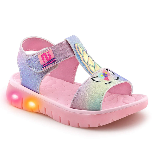 Sandália Novopé Menina C/ Led Ref. 85001524 Unicórnio Rosa