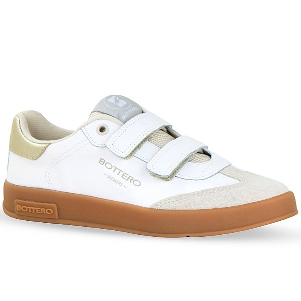 Tênis Bottero Ref. 364908 em Couro Cor: Branco Dourado Marfim