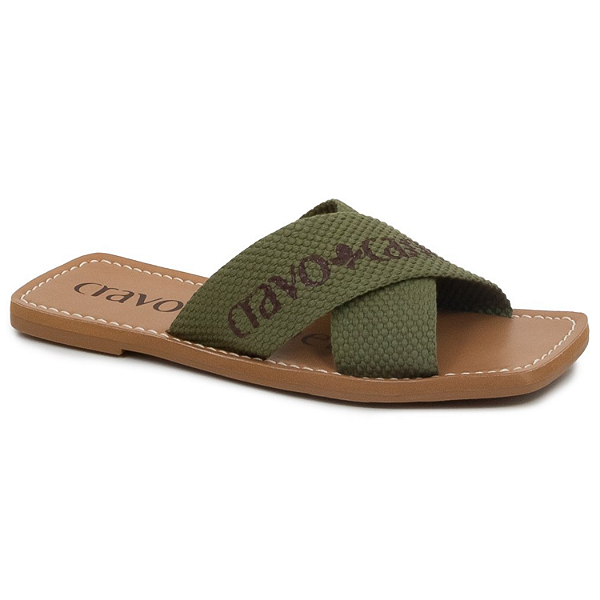 Tamanco Rasteiro Cravo e Canela Ref. 1197CC Cor: Army/Cafe