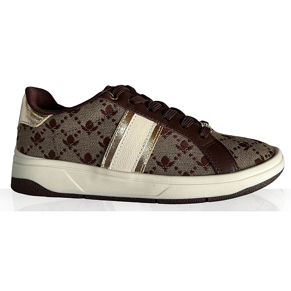 Tênis Cravo e Canela Ref. 1608 Jacquard Brown / Met Ouro / Brown