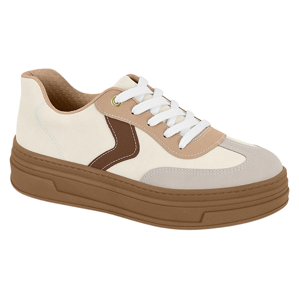 Tênis Beira Rio Casual Ref. 4321.101 Cabedal Sint. Branco Off / Bege / Cinza