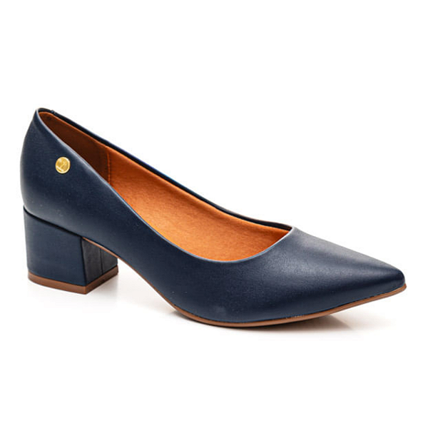 Sapato Scarpin Vizzano Ref. 1220.315 Salto Bloco 5cm Cabedal Pelica Cor: Marinho