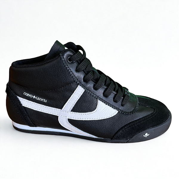 Tênis Abotinado em Couro Cravo e Canela  Ref.1520CC Camurção Preto/Napa Soft Preto
