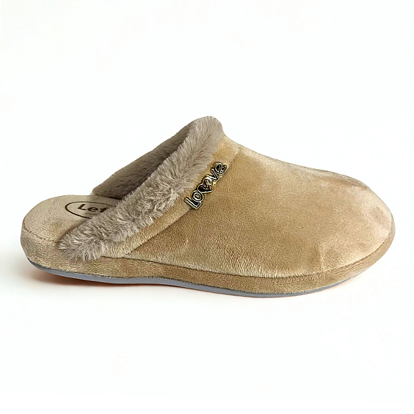 Chinelo de Inverno Leffa. 471 Gola Pele Safira Bege
