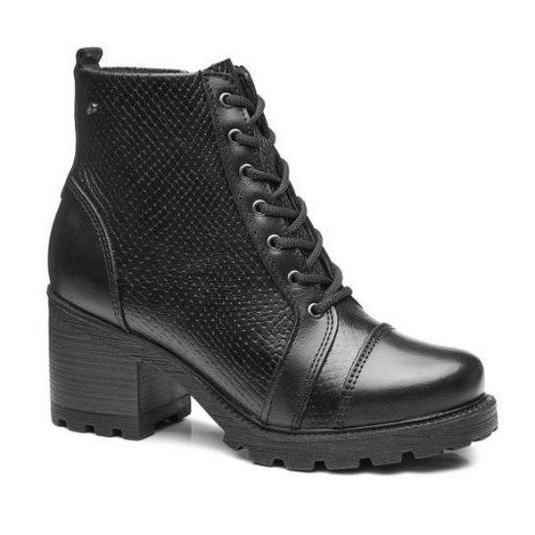 Bota Pegada Feminina Coturno 281312-02  em Couro Snake/Stretch Preto