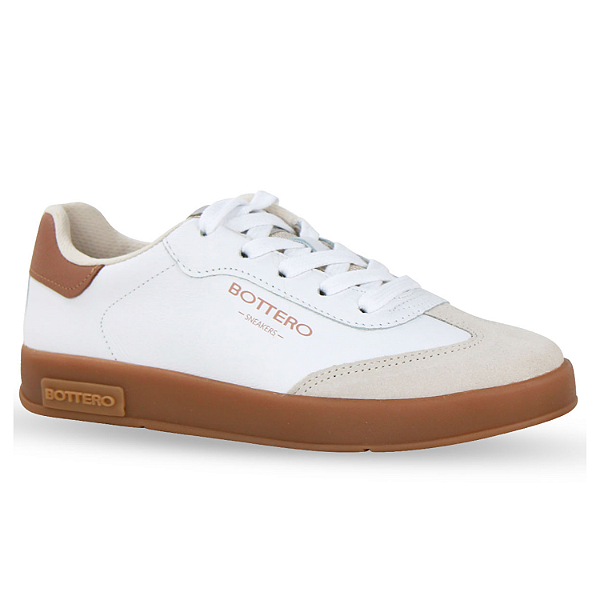 Tênis Feminino Bottero Ref. 364905 em Couro Burnish Cor: Branco Mousse / Marfim