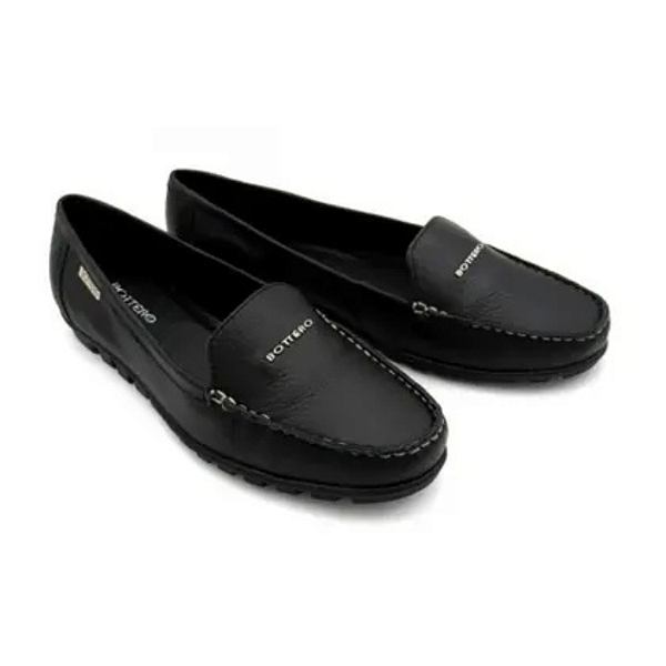 Sapato Feminino Mocassim Bottero Ref. 354007 em Couro Burnish Cor: Preto