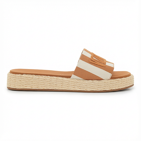 Tamanco Listrado Vizzano Ref. 6506.128 Plataforma Cor: Branco Off / Camel