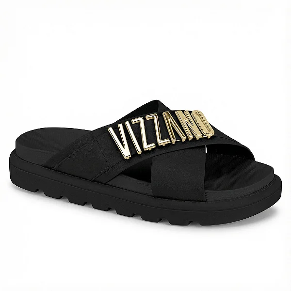 Chinelo Feminino Vizzano Ref.6510.122 Cabedal Pelica Cor: Preto