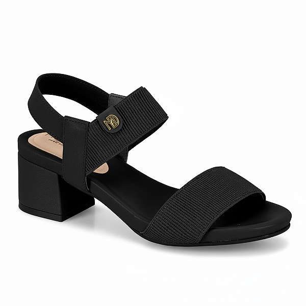 Sandália Femina Modare Ref. 7187.100 Cabedal Textil Preto Float Nature Elástico Canelado Cor: Preto
